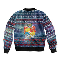 Tonga Christmas Bomber Jacket with Singing Whale Ocean Scene National Coat of Arms - Polynesian Pride