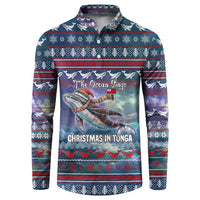 Tonga Christmas Button Sweatshirt with Singing Whale Ocean Scene National Coat of Arms - Polynesian Pride