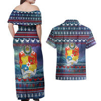Tonga Christmas Couples Matching Off Shoulder Maxi Dress and Hawaiian Shirt with Singing Whale Ocean Scene National Coat of Arms - Polynesian Pride