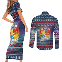Tonga Christmas Couples Matching Short Sleeve Bodycon Dress and Long Sleeve Button Shirt with Singing Whale Ocean Scene National Coat of Arms - Polynesian Pride