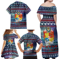 Tonga Christmas Family Matching Off Shoulder Maxi Dress and Hawaiian Shirt with Singing Whale Ocean Scene National Coat of Arms - Polynesian Pride