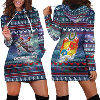 Tonga Christmas Hoodie Dress with Singing Whale Ocean Scene National Coat of Arms - Polynesian Pride