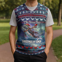 Tonga Christmas Knitted V-Neck Vest with Singing Whale Ocean Scene National Coat of Arms - Polynesian Pride