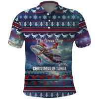 Tonga Christmas Polo Shirt with Singing Whale Ocean Scene National Coat of Arms - Polynesian Pride
