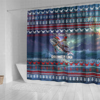Tonga Christmas Shower Curtain with Singing Whale Ocean Scene National Coat of Arms - Polynesian Pride