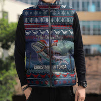 Tonga Christmas Sleeveless Puffer Jacket with Singing Whale Ocean Scene National Coat of Arms - Polynesian Pride