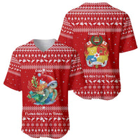 Tonga Christmas Baseball Jersey with Sea Turtle Coral Reef Design Snowflake Pattern and National Emblem - Polynesian Pride