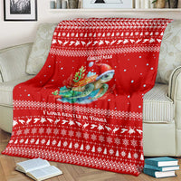 Tonga Christmas Blanket with Sea Turtle Coral Reef Design Snowflake Pattern and National Emblem - Polynesian Pride