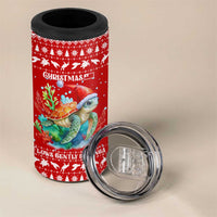 Tonga Christmas 4 in 1 Can Cooler Tumbler with Sea Turtle Coral Reef Design Snowflake Pattern and National Emblem - Polynesian Pride