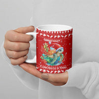 Tonga Christmas Ceramic Mug with Sea Turtle Coral Reef Design Snowflake Pattern and National Emblem - Polynesian Pride