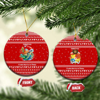 Tonga Christmas Ceramic Ornament with Sea Turtle Coral Reef Design Snowflake Pattern and National Emblem TS04 Circle Red White - Polynesian Pride
