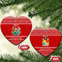 Tonga Christmas Ceramic Ornament with Sea Turtle Coral Reef Design Snowflake Pattern and National Emblem TS04 Heart Red White - Polynesian Pride