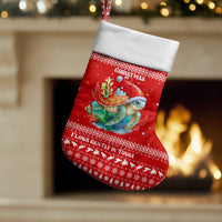 Tonga Christmas Stocking with Sea Turtle Coral Reef Design Snowflake Pattern and National Emblem TS04 Set of 2 Red White - Polynesian Pride