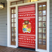 Tonga Christmas Door Cover with Sea Turtle Coral Reef Design Snowflake Pattern and National Emblem - Polynesian Pride
