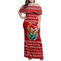 Tonga Christmas Family Matching Off Shoulder Maxi Dress and Hawaiian Shirt with Sea Turtle Coral Reef Design Snowflake Pattern and National Emblem - Polynesian Pride
