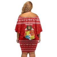 Tonga Christmas Family Matching Off Shoulder Short Dress and Hawaiian Shirt with Sea Turtle Coral Reef Design Snowflake Pattern and National Emblem - Polynesian Pride
