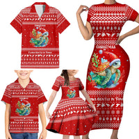 Tonga Christmas Family Matching Short Sleeve Bodycon Dress and Hawaiian Shirt with Sea Turtle Coral Reef Design Snowflake Pattern and National Emblem - Polynesian Pride