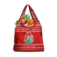 Tonga Christmas Grocery Bag with Sea Turtle Coral Reef Design Snowflake Pattern and National Emblem - Polynesian Pride
