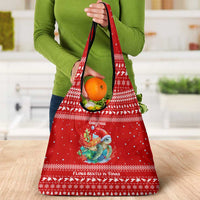 Tonga Christmas Grocery Bag with Sea Turtle Coral Reef Design Snowflake Pattern and National Emblem - Polynesian Pride