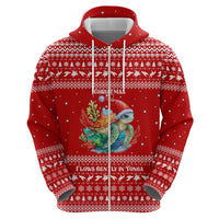 Tonga Christmas Hoodie with Sea Turtle Coral Reef Design Snowflake Pattern and National Emblem - Polynesian Pride