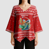 Tonga Christmas Kimono Sleeve Blouse with Sea Turtle Coral Reef Design Snowflake Pattern and National Emblem - Polynesian Pride