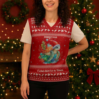 Tonga Christmas Knitted V-Neck Vest with Sea Turtle Coral Reef Design Snowflake Pattern and National Emblem - Polynesian Pride