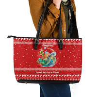 Tonga Christmas Leather Tote Bag with Sea Turtle Coral Reef Design Snowflake Pattern and National Emblem - Polynesian Pride