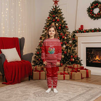 Tonga Christmas Pajama Set with Sea Turtle Coral Reef Design Snowflake Pattern and National Emblem TS04 Kid Red White - Polynesian Pride