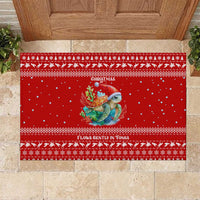 Tonga Christmas Rubber Doormat with Sea Turtle Coral Reef Design Snowflake Pattern and National Emblem - Polynesian Pride