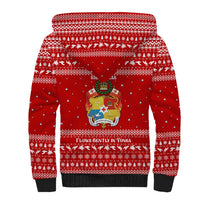 Tonga Christmas Sherpa Hoodie with Sea Turtle Coral Reef Design Snowflake Pattern and National Emblem - Polynesian Pride