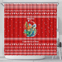 Tonga Christmas Shower Curtain with Sea Turtle Coral Reef Design Snowflake Pattern and National Emblem - Polynesian Pride