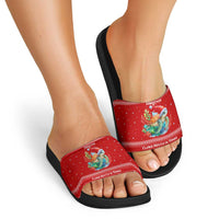 Tonga Christmas Slide Sandals with Sea Turtle Coral Reef Design Snowflake Pattern and National Emblem - Polynesian Pride