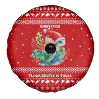 Tonga Christmas Spare Tire Cover with Sea Turtle Coral Reef Design Snowflake Pattern and National Emblem - Polynesian Pride