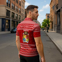 Tonga Christmas Zipper Polo Shirt with Sea Turtle Coral Reef Design Snowflake Pattern and National Emblem - Polynesian Pride