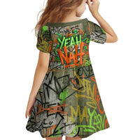 Yeah Nah Graffiti Skull New Zealand Slang Family Matching Short Sleeve Bodycon Dress and Hawaiian Shirt Kiwi Grunge Brick Wall and Bold Urban Street Art TS04 - Polynesian Pride