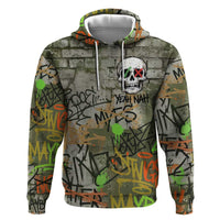 Yeah Nah Graffiti Skull New Zealand Slang Hoodie Kiwi Grunge Brick Wall and Bold Urban Street Art
