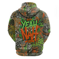 Yeah Nah Graffiti Skull New Zealand Slang Hoodie Kiwi Grunge Brick Wall and Bold Urban Street Art