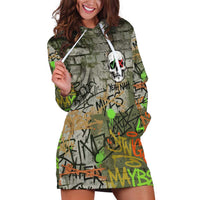 Yeah Nah Graffiti Skull New Zealand Slang Hoodie Dress Kiwi Grunge Brick Wall and Bold Urban Street Art