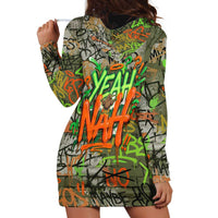 Yeah Nah Graffiti Skull New Zealand Slang Hoodie Dress Kiwi Grunge Brick Wall and Bold Urban Street Art