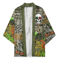 Yeah Nah Graffiti Skull New Zealand Slang Kimono Kiwi Grunge Brick Wall and Bold Urban Street Art