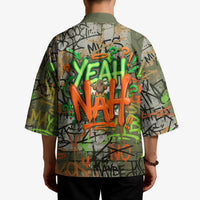 Yeah Nah Graffiti Skull New Zealand Slang Kimono Kiwi Grunge Brick Wall and Bold Urban Street Art