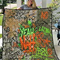 Yeah Nah Graffiti Skull New Zealand Slang Quilt Kiwi Grunge Brick Wall and Bold Urban Street Art