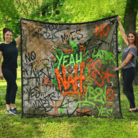 Yeah Nah Graffiti Skull New Zealand Slang Quilt Kiwi Grunge Brick Wall and Bold Urban Street Art