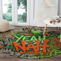 Yeah Nah Graffiti Skull New Zealand Slang Round Carpet Kiwi Grunge Brick Wall and Bold Urban Street Art