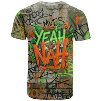 Yeah Nah Graffiti Skull New Zealand Slang T Shirt Kiwi Grunge Brick Wall and Bold Urban Street Art