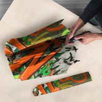 Yeah Nah Graffiti Skull New Zealand Slang Umbrella Kiwi Grunge Brick Wall and Bold Urban Street Art