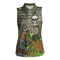 Yeah Nah Graffiti Skull New Zealand Slang Women Sleeveless Polo Shirt Kiwi Grunge Brick Wall and Bold Urban Street Art