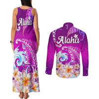 Hawaii Plumeria Flower Couples Matching Tank Maxi Dress and Long Sleeve Button Shirts Plumeria FLowers And Polynesian Pattern TS04 - Polynesian Pride