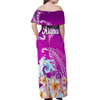 Hawaii Plumeria Flower Off Shoulder Maxi Dress Plumeria FLowers And Polynesian Pattern TS04 - Polynesian Pride