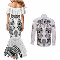 Hawaii Polynesian Couples Matching Mermaid Dress and Long Sleeve Button Shirts Warrior symbol TS04 - Polynesian Pride